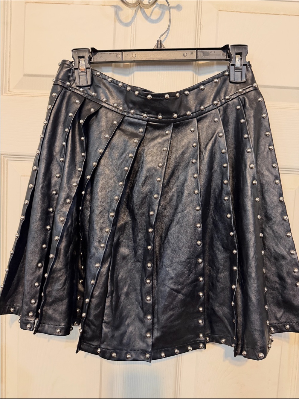 Luxe Black Faux Leather Studded Circle Skirt